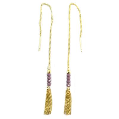 [Q6235] - Handgefertigte 'Boho' Ohrringe altrosa goldfarben - 70x3 mm