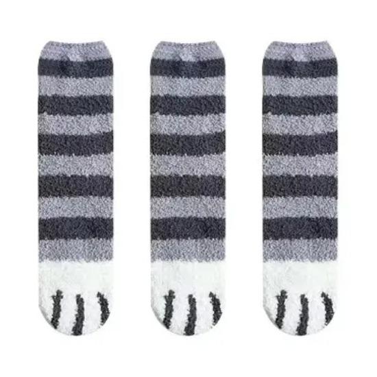 3 Pairs Womens Cats Paw Stripe 3d Socks Kawaii Fun Thick Girls Cartoon Animal Fingers Sock Hosiery Toe Zebra/Tiger/Cat Foot Sox
