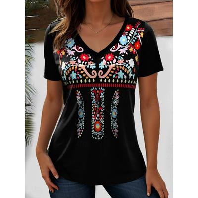 S-8XL Plus Size Women's T-shirt Vintage Floral Pattern Print T-shirt Women Fashion Oversized Short Sleeve Tops Tees Clothing