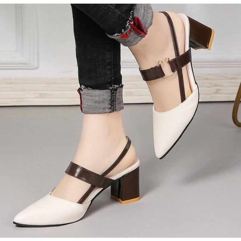 

Женская обувь Женские сандалии 2025 Лето Новые Остроносые Массивные Сандалии Большой Размер Женские Туфли на Высоком Каблуке Женская Обувь Сандалии 42 бежевый