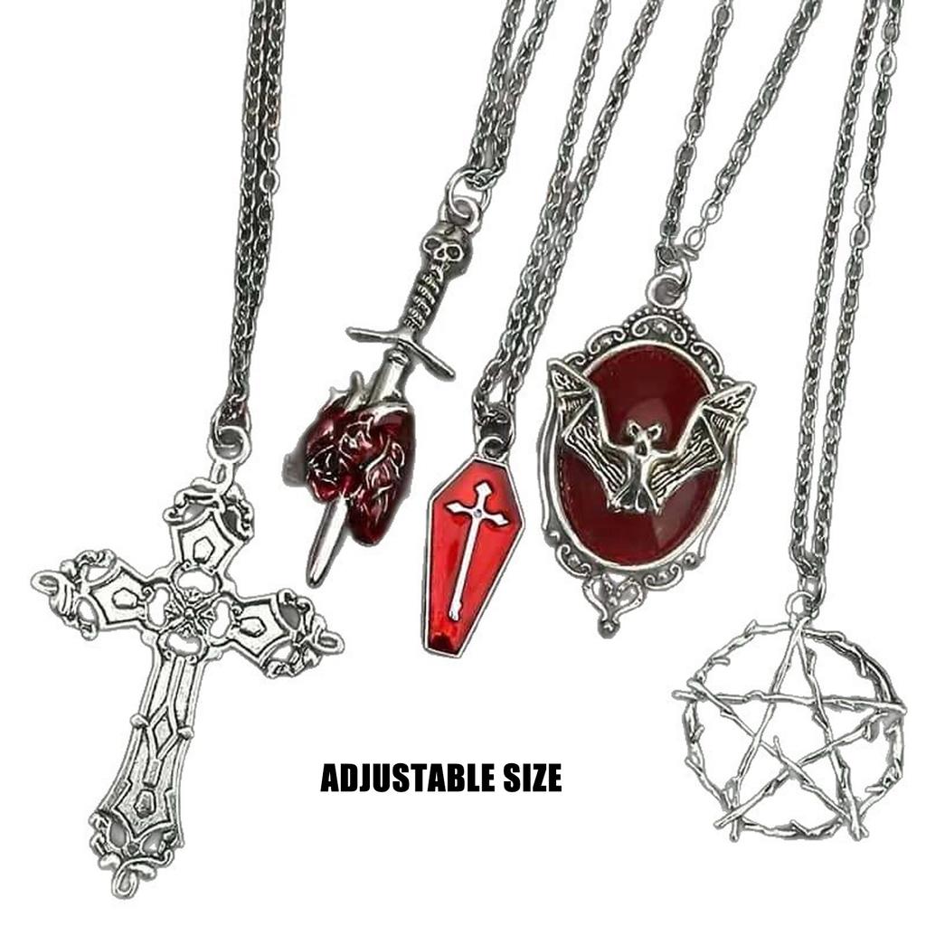 Stainless Steel Gothic Bat Coffin Necklace Multiple Edgy Pendants Punk Jewelry Sturdy Designs
