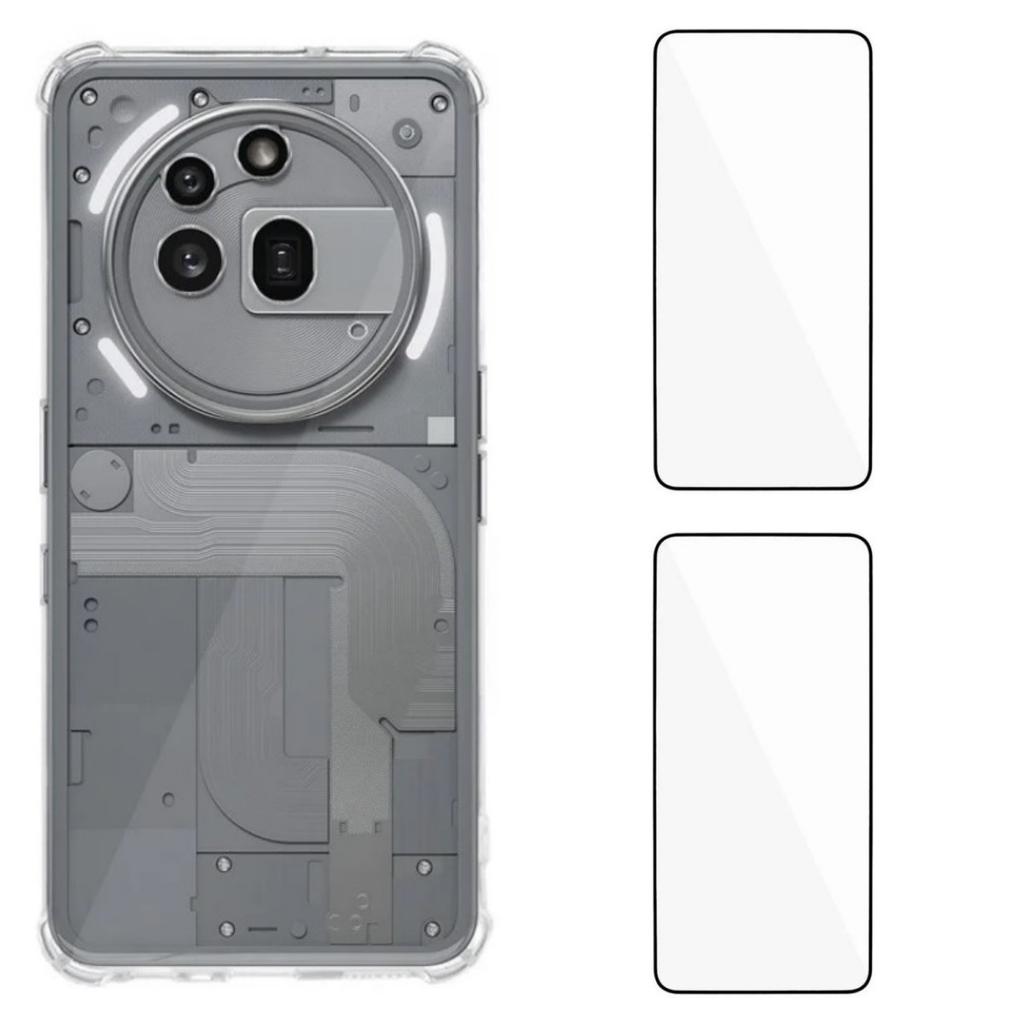 For Nothing Phone (3a) Pro TPU Case WANLONFENG WL3 Series 1.5mm Phone Cover with 2Pcs Tempered Glass Films