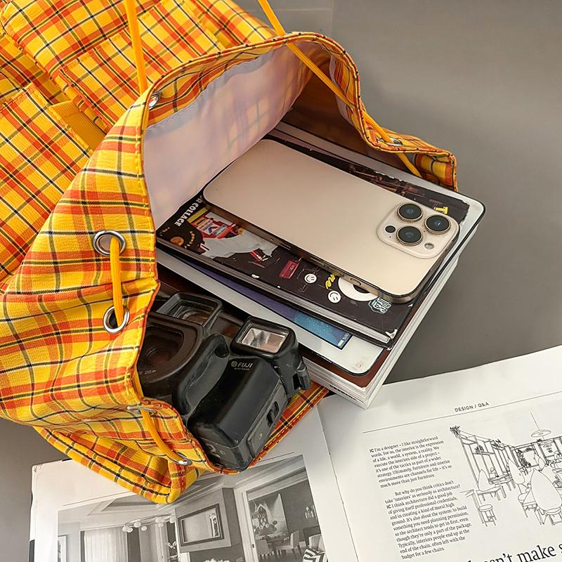 Vintage Plaid Men's Backpack Student Backpack Color Block Women's Schoolbag