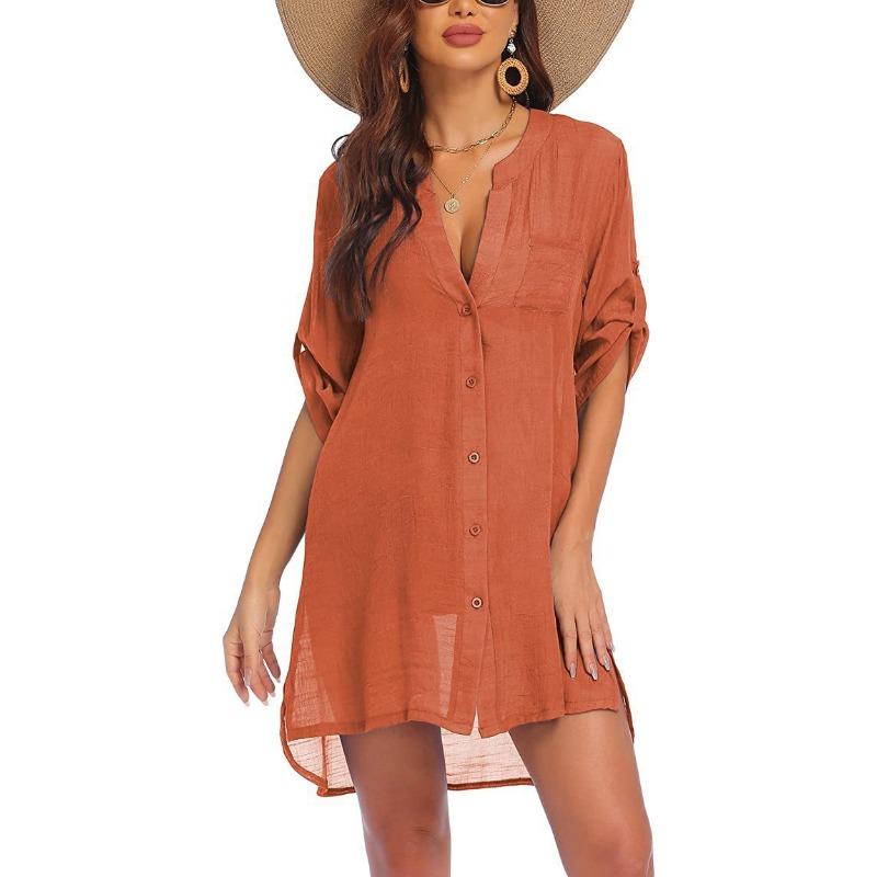 Sommer Damen Übergröße Strickjacke Hemd Bluse Kleid Mini Kurzes Kleid Sonnenschutz Strandhemd