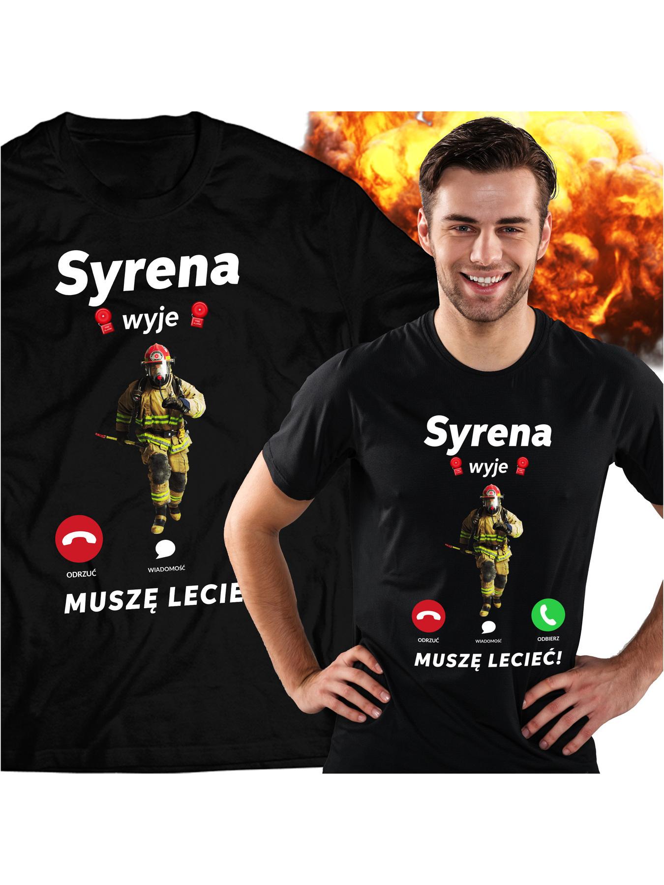 Men s Firefighter T-Shirt- Fire Department Graphic Tee with Syrena Design XL