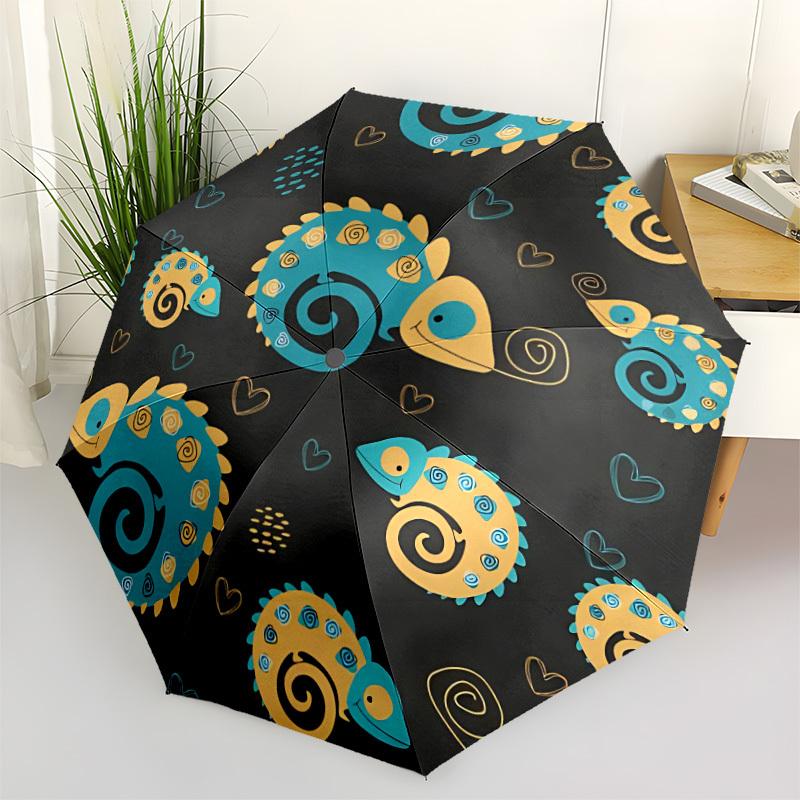 1pc Chameleon Pattern Automatic Open/close, All-Season Portable Folding Umbrella, Travel, Everyday, Formal Events - Compact Luxury Parasol, Outdoor Ac