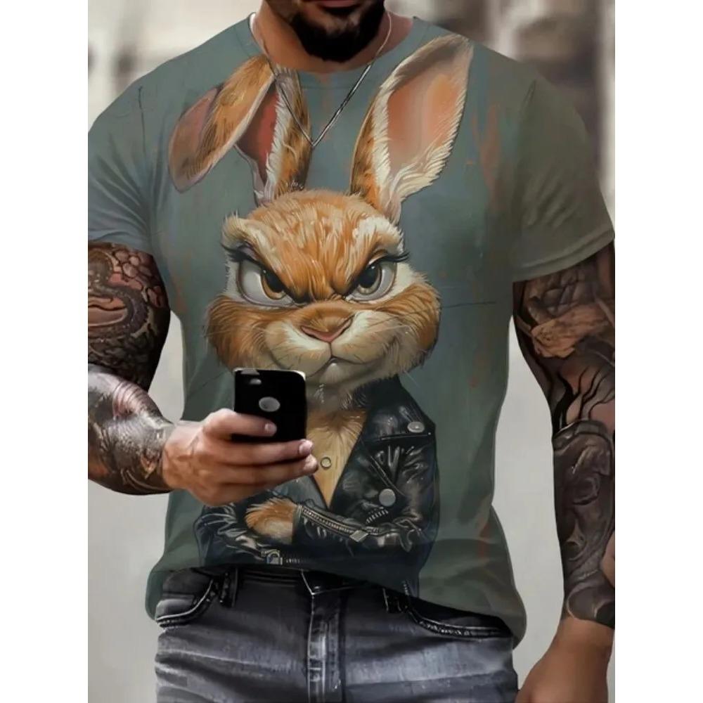Funny 3D Animal Rabbit Print Men's T-shirt Street Personality Short Sleeve t shirts Fashion Casual Crew Neck Top Summer Clothing