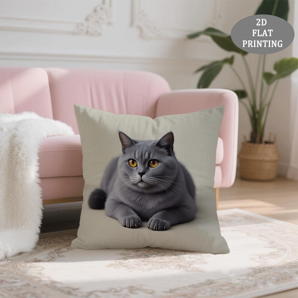 1pc Throw Pillow Covers, Gray Cat Pattern Short Plush Pillowcase, Perfect for Patio Furniture Cushions, Office Decor, Living Room Decor