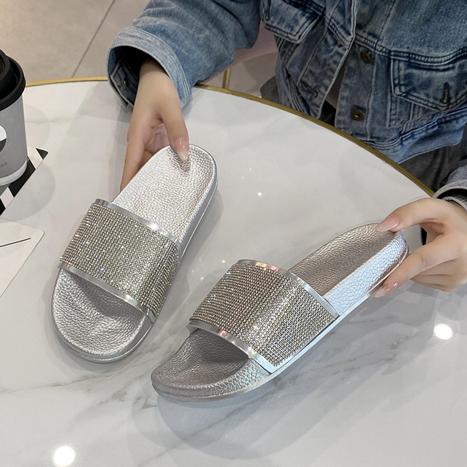 Rhinestone Colorful Women s Slippers Thick Sole Comfortable Versatile Beach Shoes 39 серебряный 1490₽