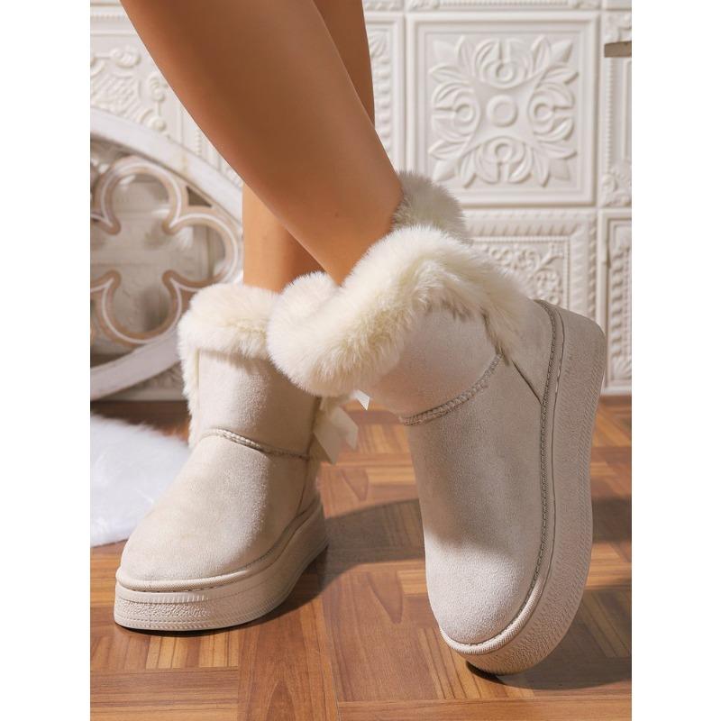 Women's Plus Size Frayed Edge Platform Snow Boots Winter Short Ankle Suede Warm Fleece Lined Cotton Boots