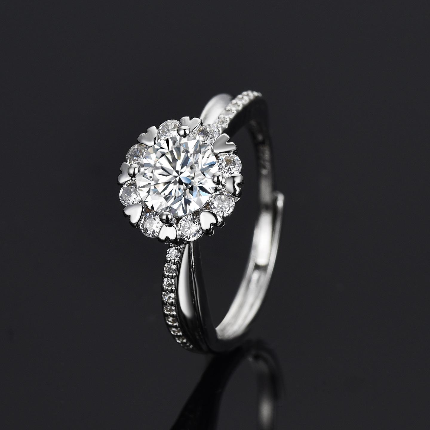 

Elegant One Carat Snowflake Zircon Ring for Women – Light Luxury Proposal Jewelry Adjustable Open Size