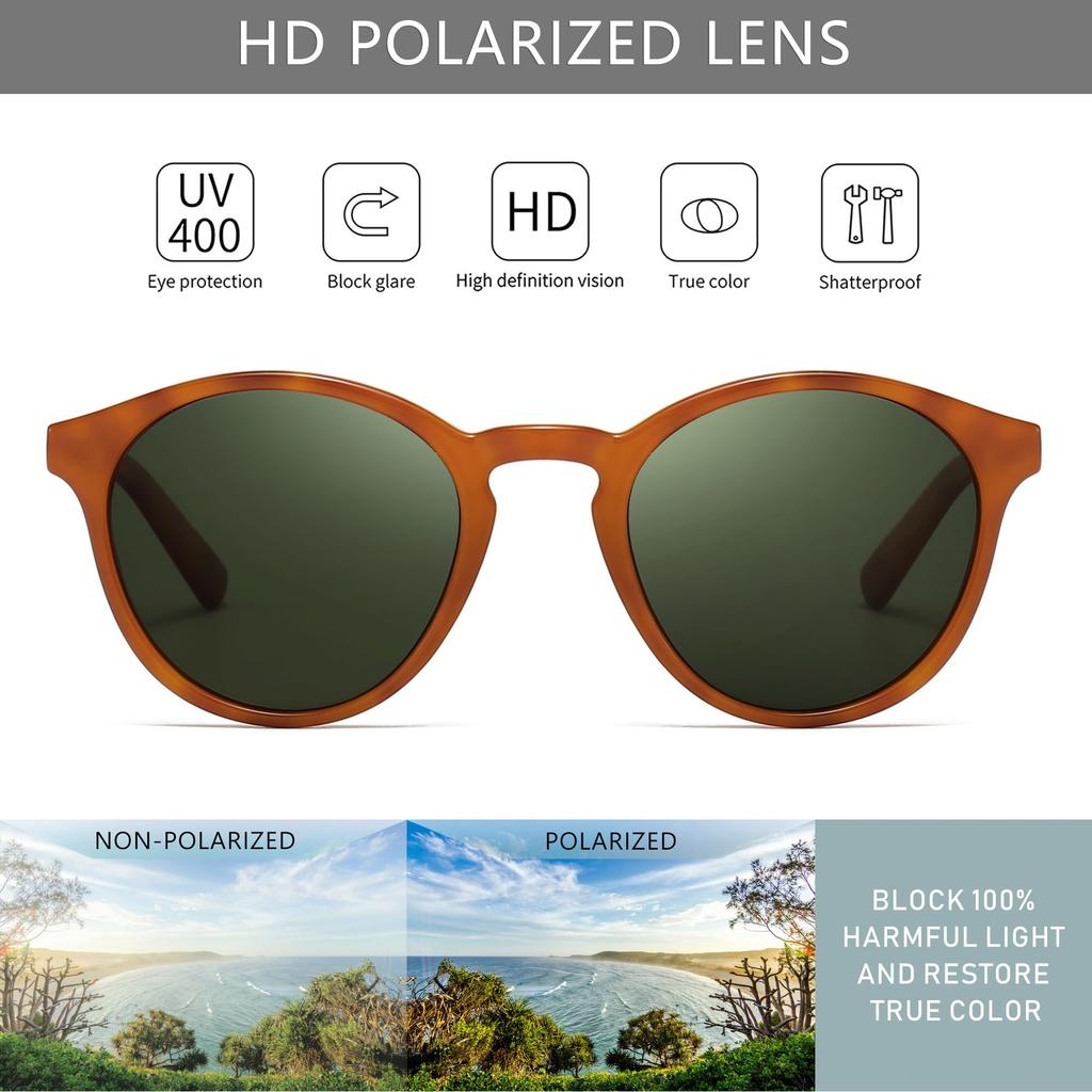 SUNGAIT Klassische Vintage Runde Polarisierte Sonnenbrille für Herren und Retro UV400 JP Damen, Stil, Schutz, SGT166-HDML