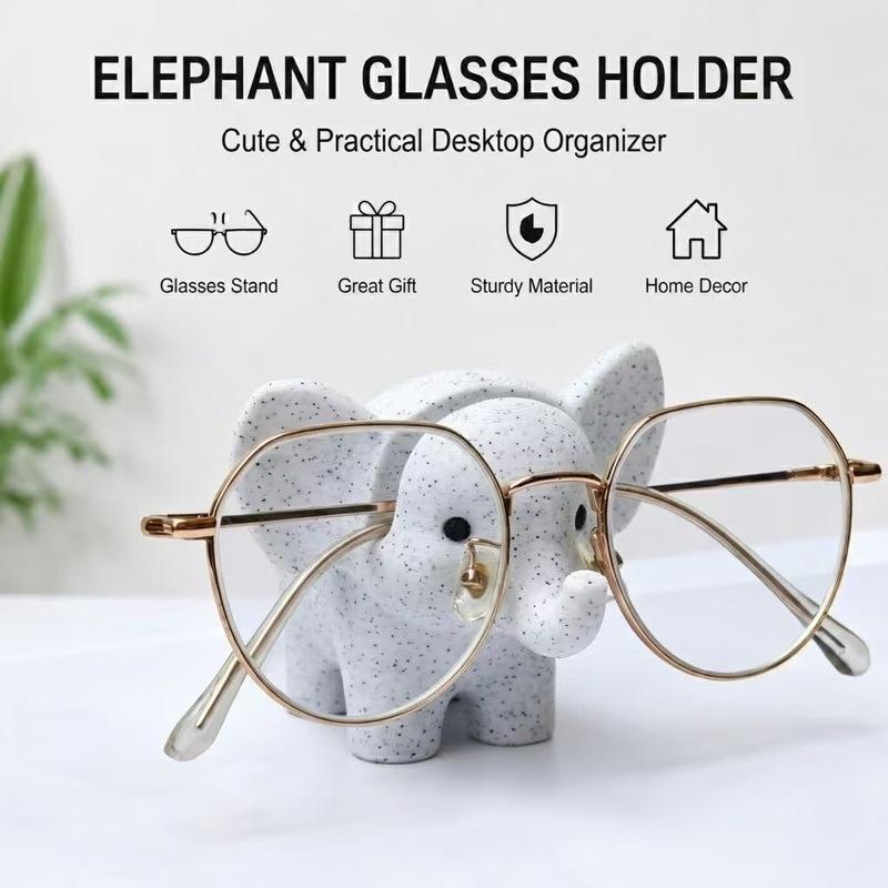 3pcs 3D Printed Marble Elephant Glasses Holder & Eyeglass Stand - Cute PVC Animal Spectacle Display Rack, Marble Texture Desk Organizer