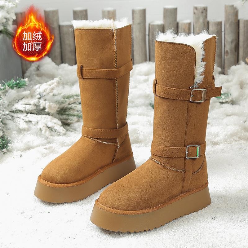 Thick-soled Snow Boots Women's 2025 New Winter Fur Integrated High Tube Piled Thickened Cotton Shoes Knight Long Tube Cotton Boots