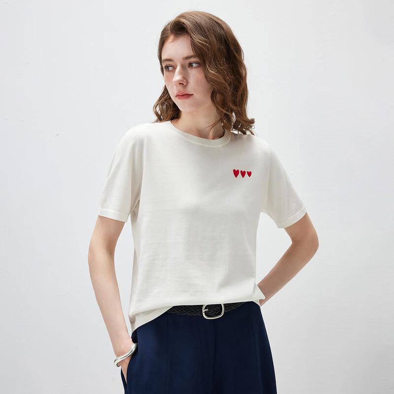 Komong Boca Silk Blend Heart Embroidered Knit T-Shirt