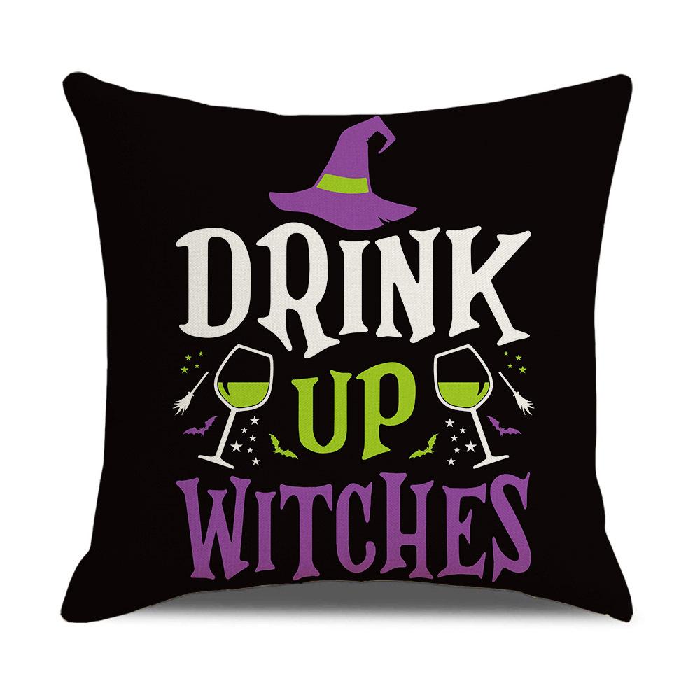 Pumpkin Head Letter Linen Halloween Pillow Case Cushion Home Sofa Cover Pillow