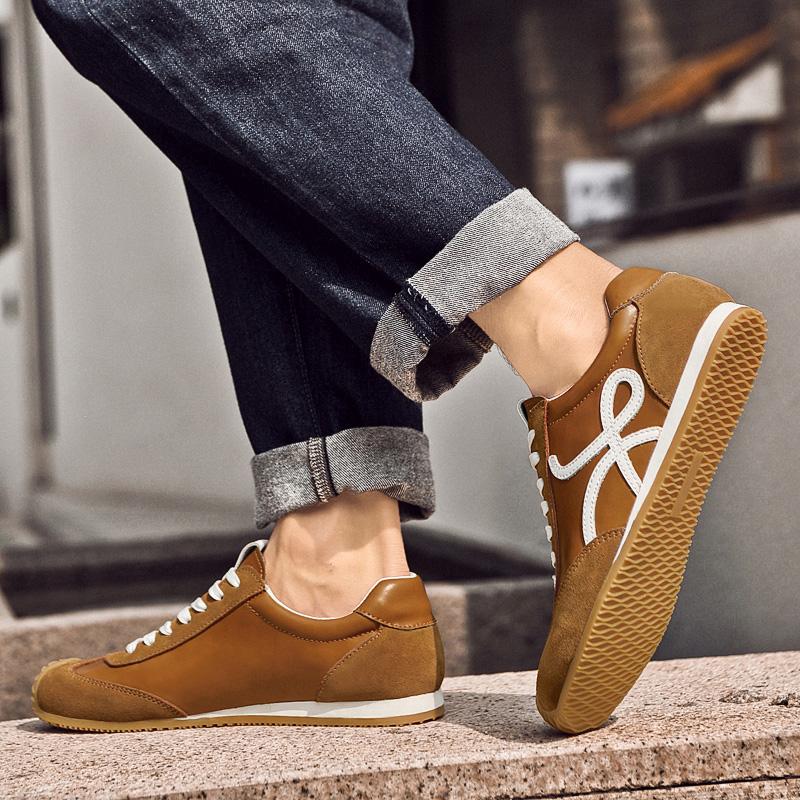 Fashion Men Casual Walking Trainers Breathable Comfortable Sports Shoes Lace-up Male Treking Footwear Trainers Fashion Leather Sneakers