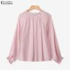 ZANZEA Women Casual Round Neck Loose Long Sleeve Blouse