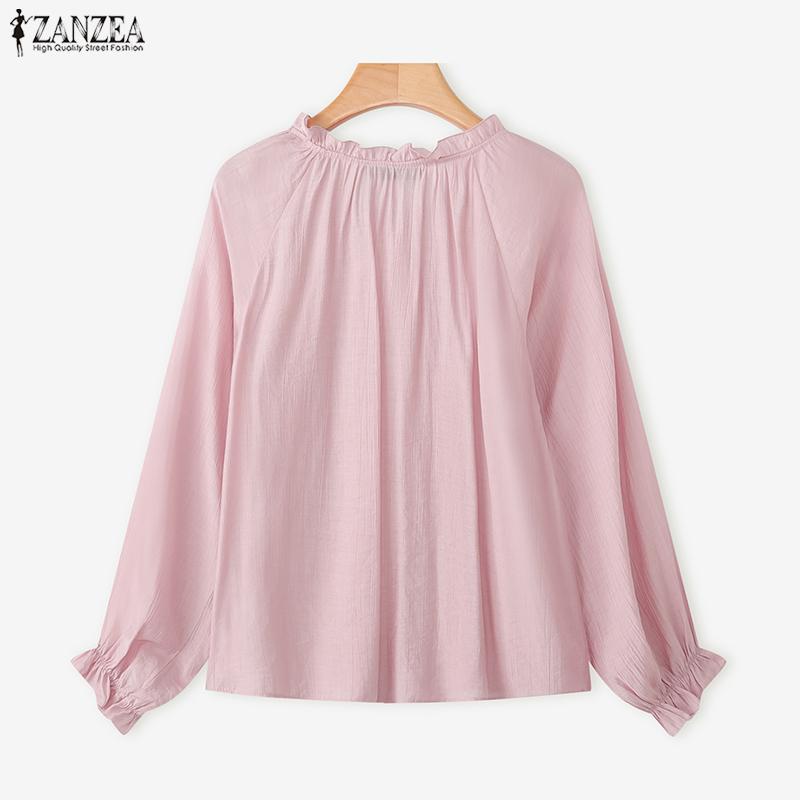 ZANZEA Women Casual Round Neck Loose Long Sleeve Blouse