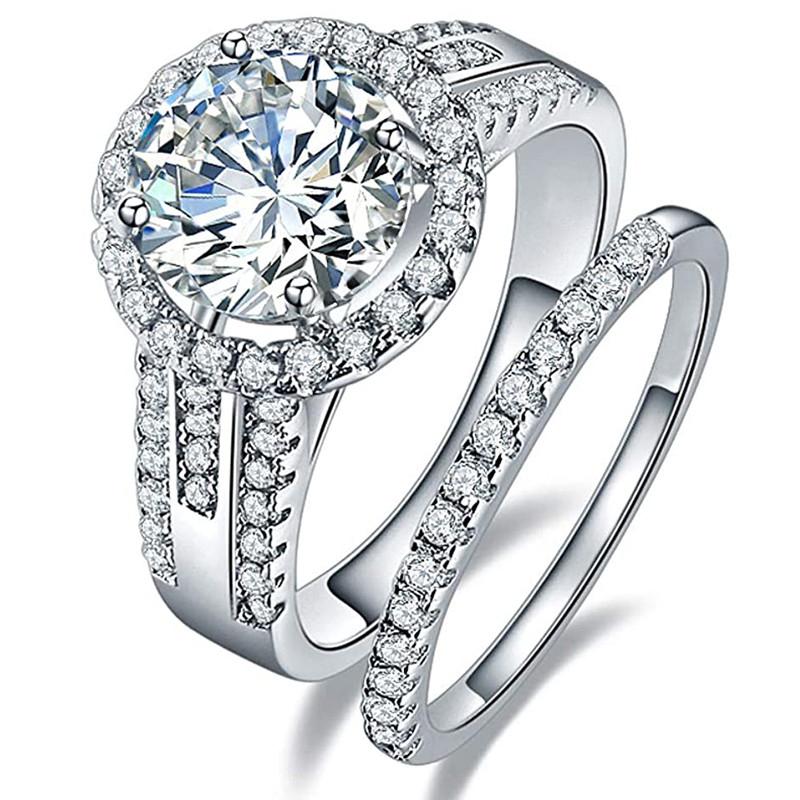 

Huitan Copper Color 2Pcs Set Cubic Zirconia Rings Luxury Wedding Accessories for Women Elegant Round CZ Brilliant Lady Zircon 6
