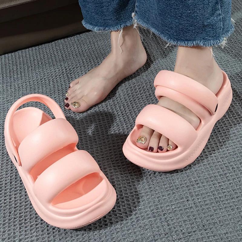 Fashion Women White Chunky Platform Sandals Women Summer 2025 Soft Non Slip Beach Shoes Woman Fashion Thick Bottom Eva Sandalias Mujer