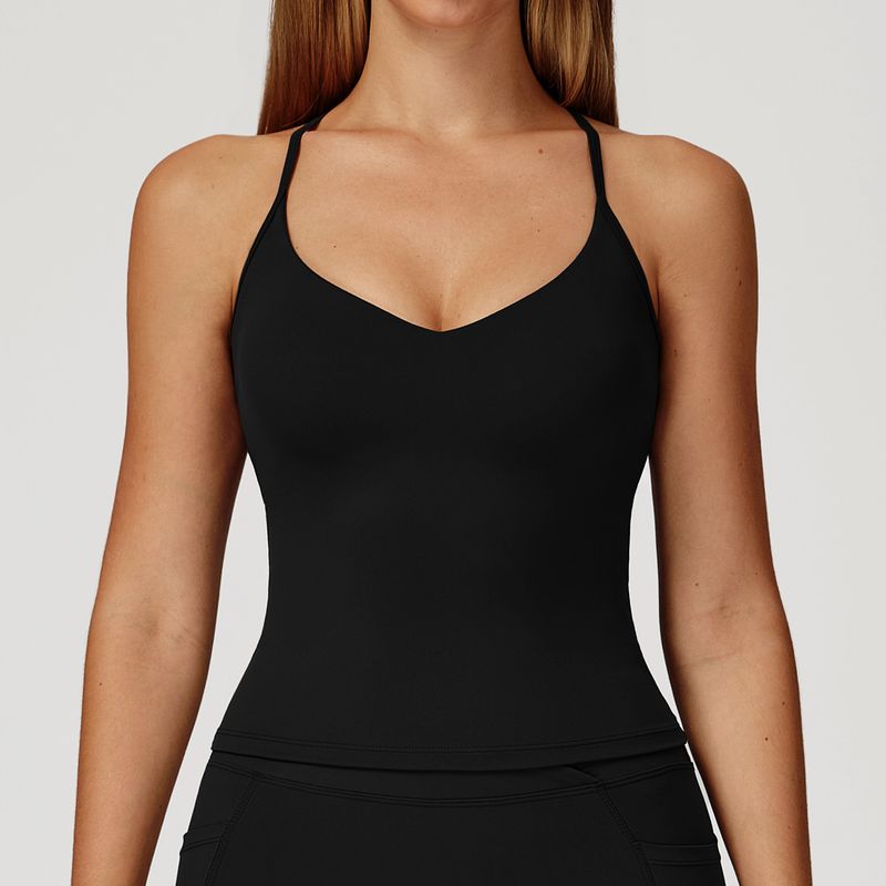 

CSB Same Style Nude Feel Yoga Vest Cross Beauty Back Quick-Drying Workout Top Outdoor Running Exercise Vest Advanced Black L