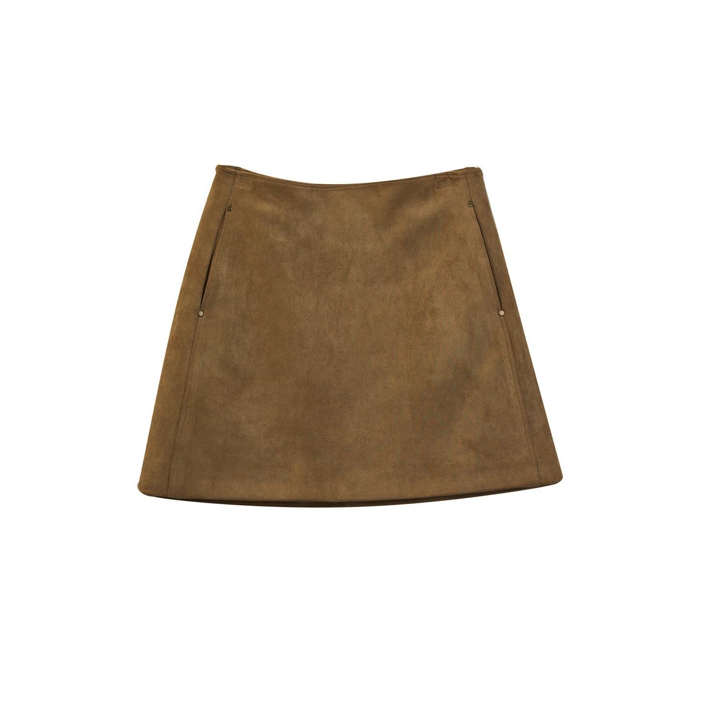 

Plus Size Mallard Brown Suede A-Line Skirt for Women - Autumn/Winter Short Skirt in Caramel Camel Tone 4XL кофейный