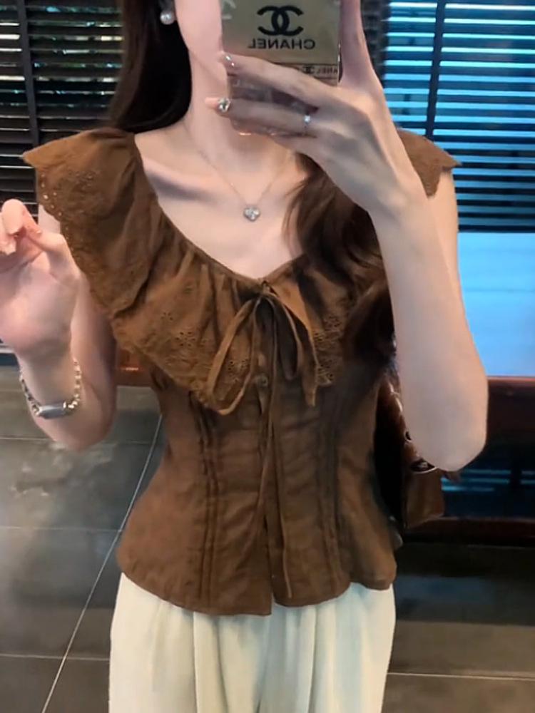 French Puff Sleeve Slim Fit One-Shoulder Blouse for Women