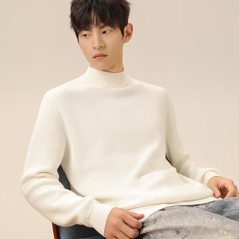 MINISO Men's Fleece-Lined Half-High Neck Knit Sweater