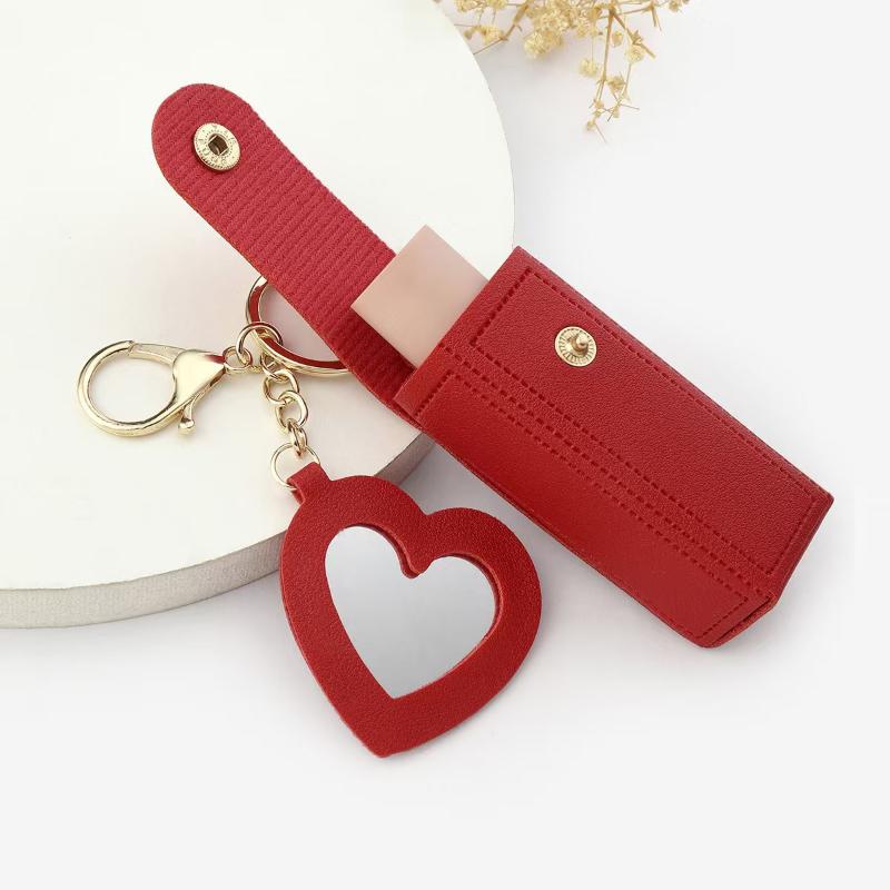 Various Colors Available, Heart-Shaped Mirror Portable Mini Lipstick Bag, Portable Lipstick Bag With Mirror
