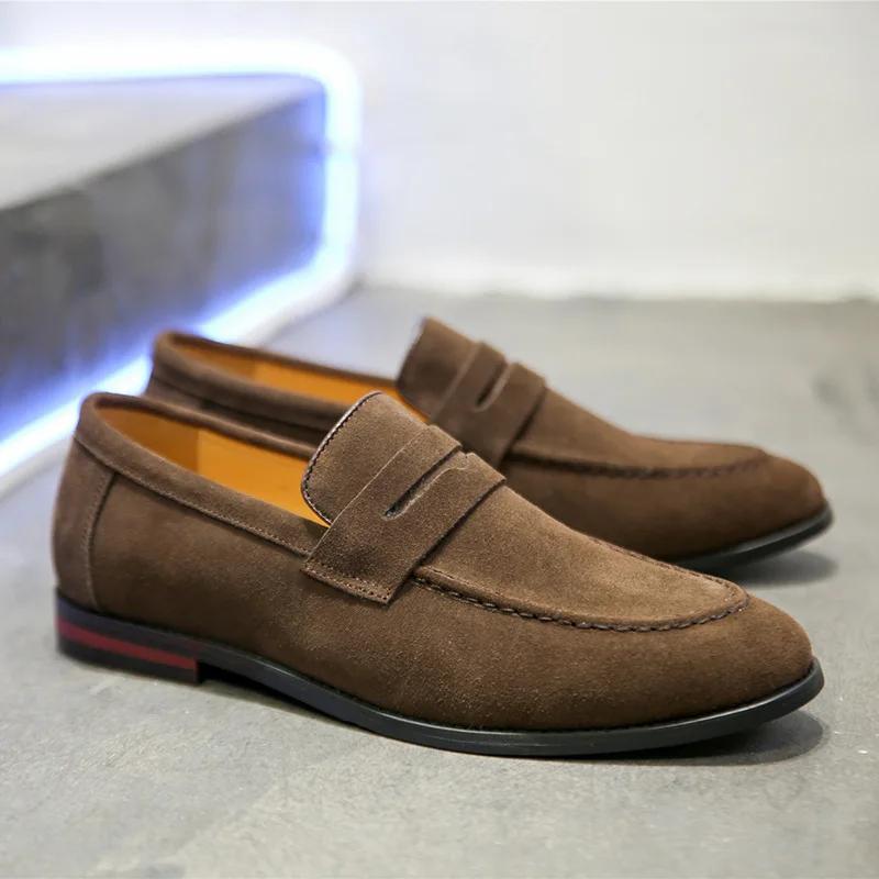 Fashion Men's Casual Shoes Suede Genuine Leather Mens Slip-on Light Comfortable Driving Loafers Men Party Wedding Flat