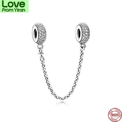 Nueva Cadena de Seguridad Pave Blanca Color Plata Original Abalorio DIY Ajuste Pulsera Brazaletes Amuletos Moda Europea Joyería DIY P774