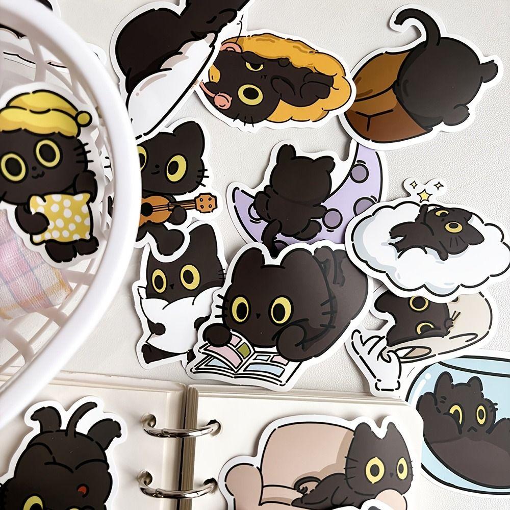 50 Stück Wasserdichte Niedliche Kätzchen Aufkleber Cartoon Lustige Meme Aufkleber Kawaii Schwarze Katze Aufkleber Skateboard