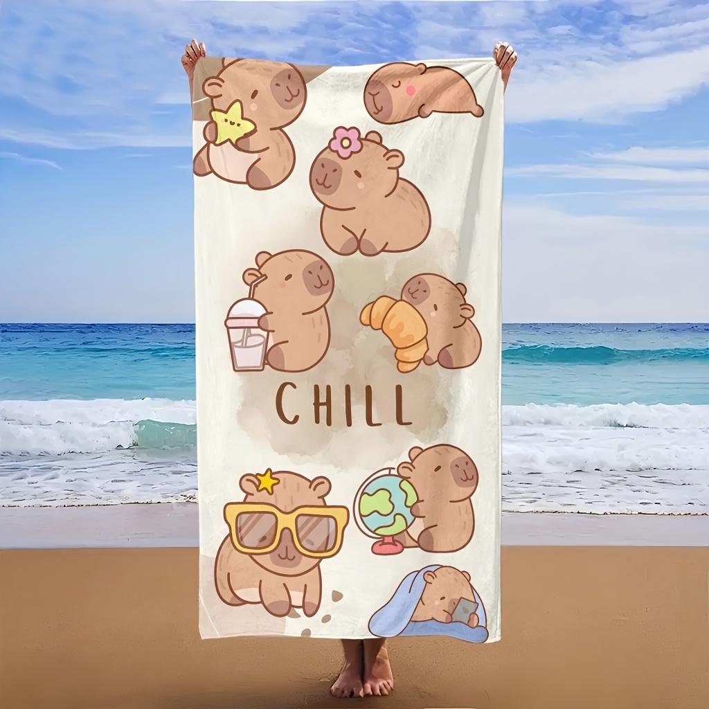 Linda Toalla de Playa de Microfibra de Capibara, Toalla de Baño con Estampado de Animal de Té de Burbujas Rosa, Toalla Grande de Viaje de Secado Rápido Libre de Arena para Niñas
