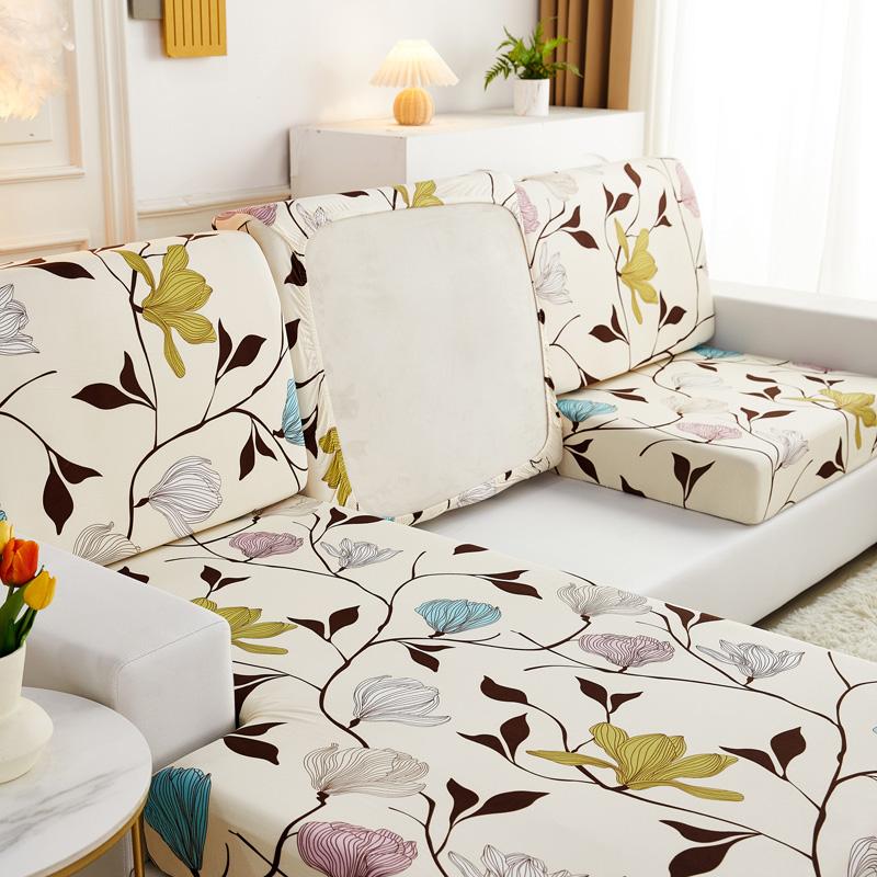 Neuer floral bedruckter Stretch-Sofa-Sitzkissenbezug, Rückenlehnenschutz für Couch, Sofabezug in L-Form, Chaselong-Schonbezüge
