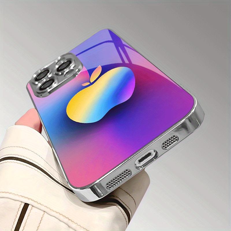 Rainbow-Colored For Apple Pattern Glass Electroplate Phone Case For iPhone 11 12 13 14 15 16 17 Pro Max 15 Plus 16E 17 Air Cover