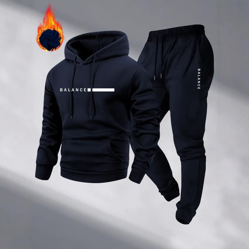 Mens Fleece Hoodie Tracksuit Set Warm Casual Sports Two Piece