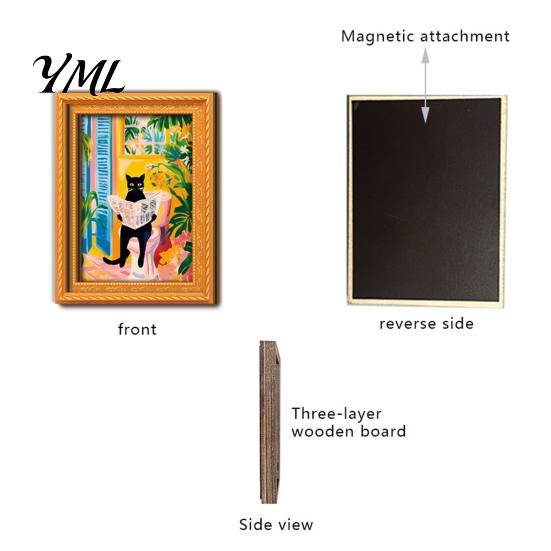Vintage Style Photo Holder for Office Locker Cute Cat Magnetic Fridge Magnet, Wooden Picture Frame, Fun Reusable Frame Set Cabinets Scene Decor Metal