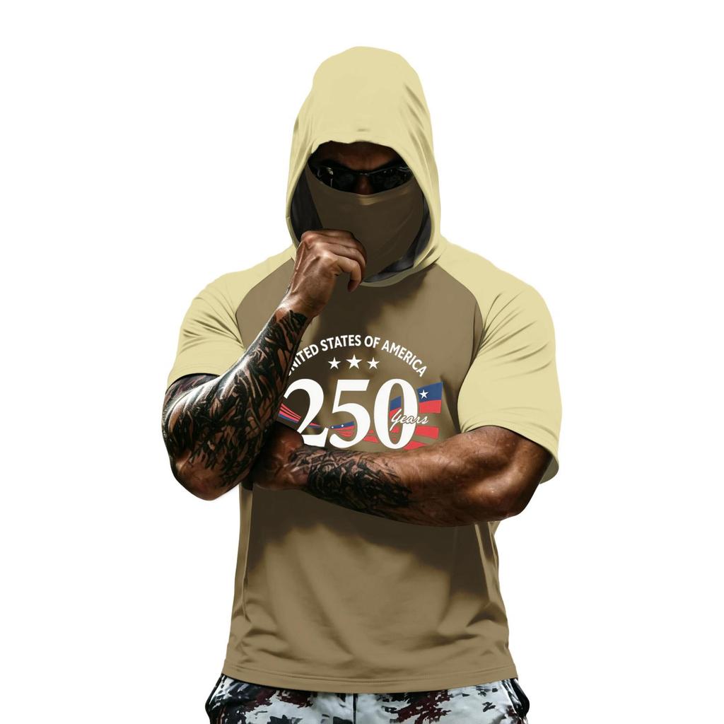 Men's Hooded Short Sleeve T Shirt Athletic Fit States Graphic Print 250 Years 1776 2026 Sportswear Top