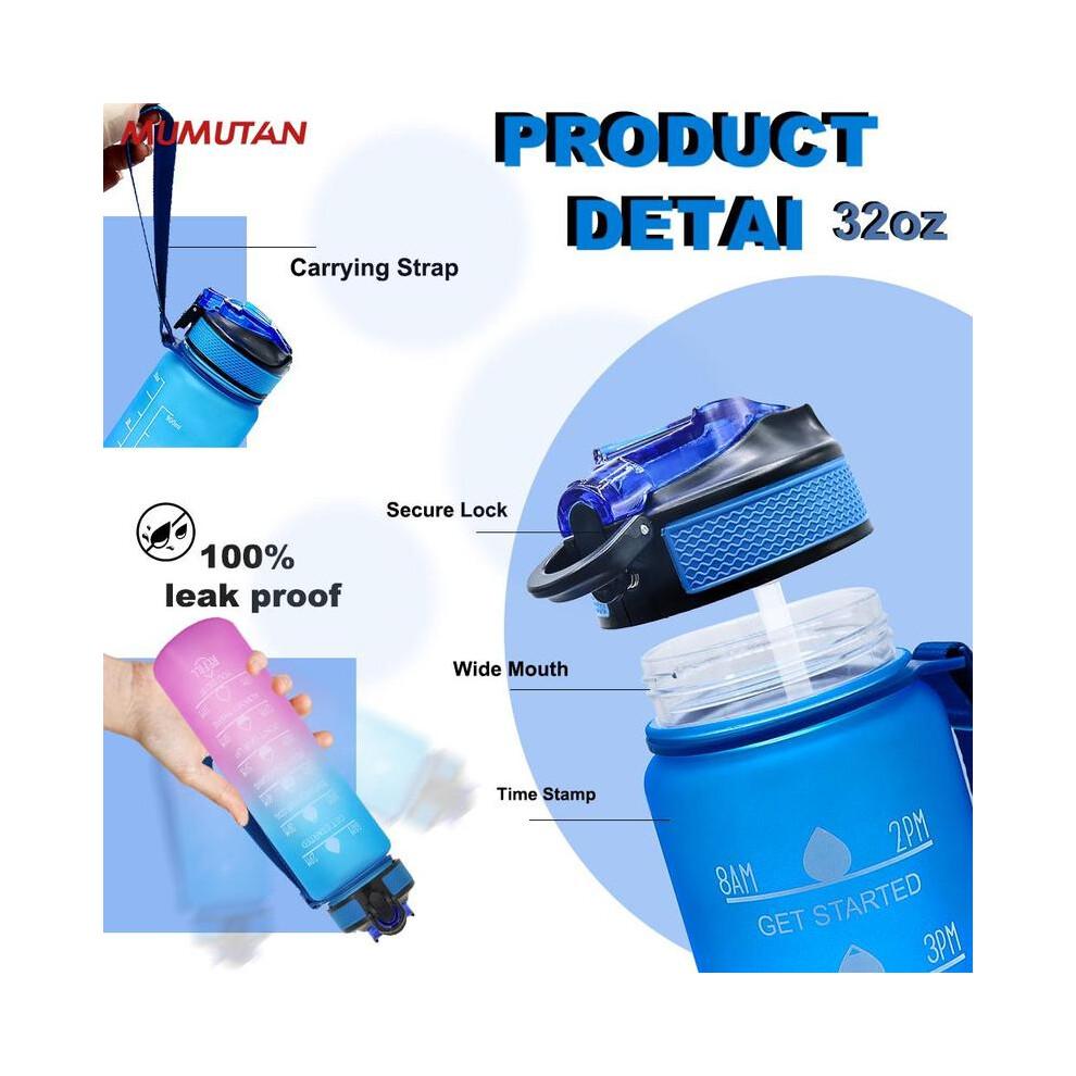 (Black, 32oz) 1000ml Sports Water Bottle, Portable Large Capacity Drinking Cup with Straw & Strap, Travel Accessories, Exercise Water Bottle