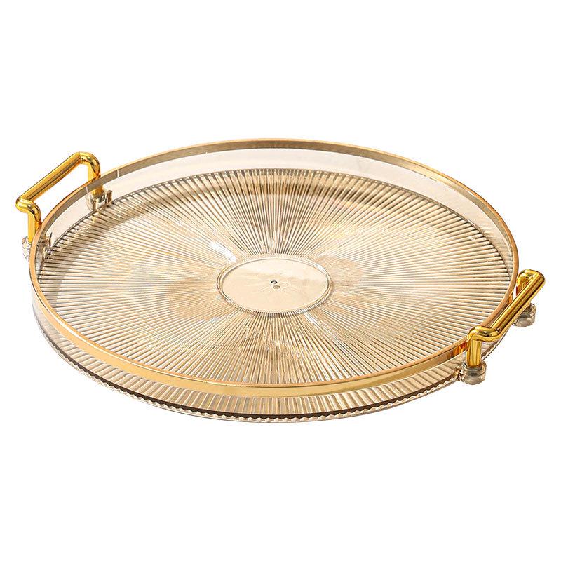 Elegant Double-Ear Round Tray: Thickened Plastic Fruit Plate & Tea Tray for Living Room