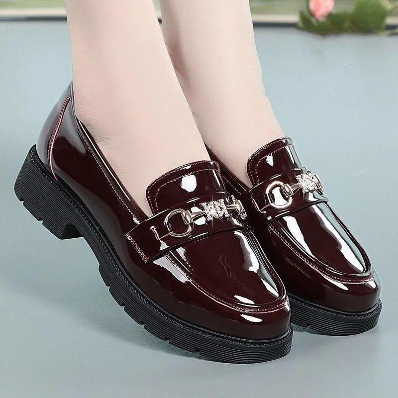 Cake platform loafers women's 2025 new women's leather shoes matte and lightweight black shoes women's soft soles are not tired