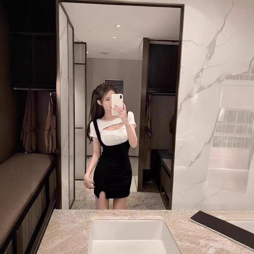 2024 Spicy Girl Summer Two-Piece Set: Sexy Slim Fit Camisole Dress & Short Sleeve T-shirt