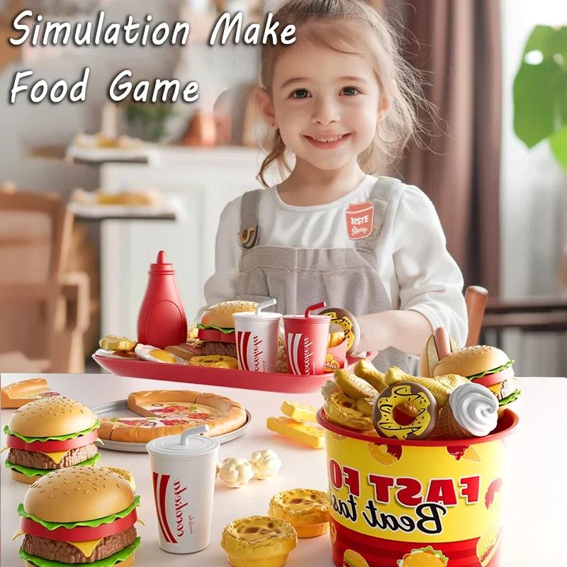 Dětská kuchyňská hračka Sada Simulace Výroba Hamburgerů Pizza Hranolky Hra na předstírání Jídlo Vaření Krájení Hra Montessori Interaktivní Hračka Dárek