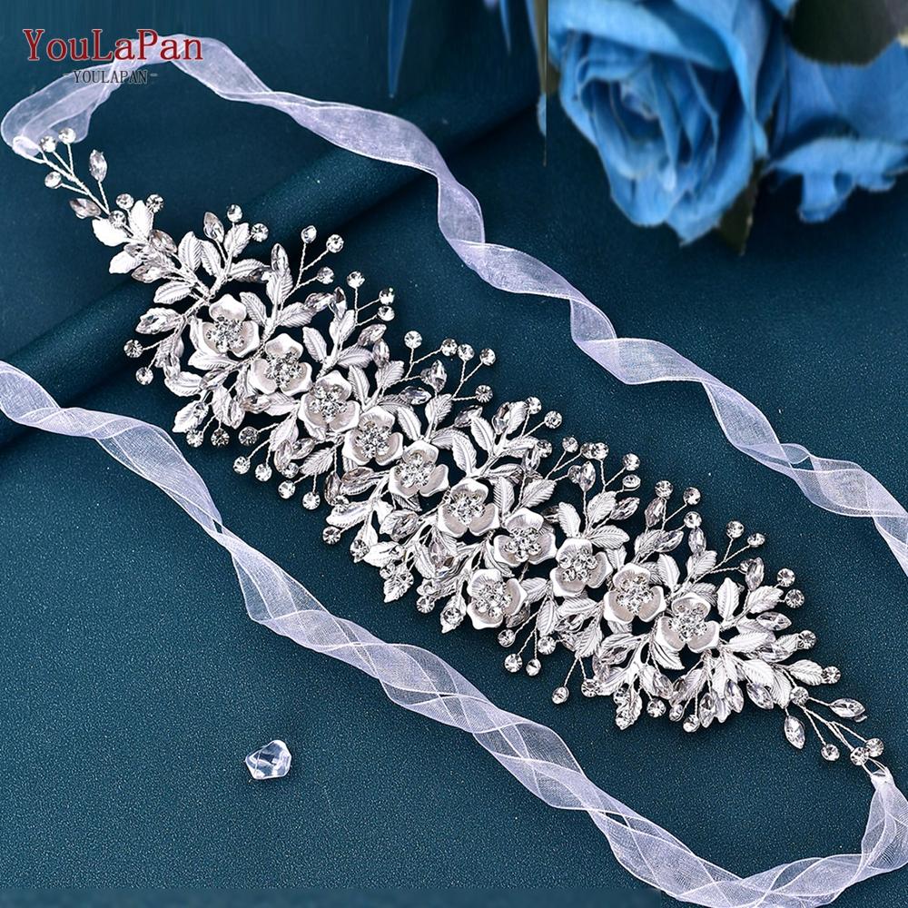 TOPQUEEN SH349 Wedding Dress Belts Bridal Sash Woman Flowers Belt for Evening Gown Handmade Rhinestones Embellished Belt