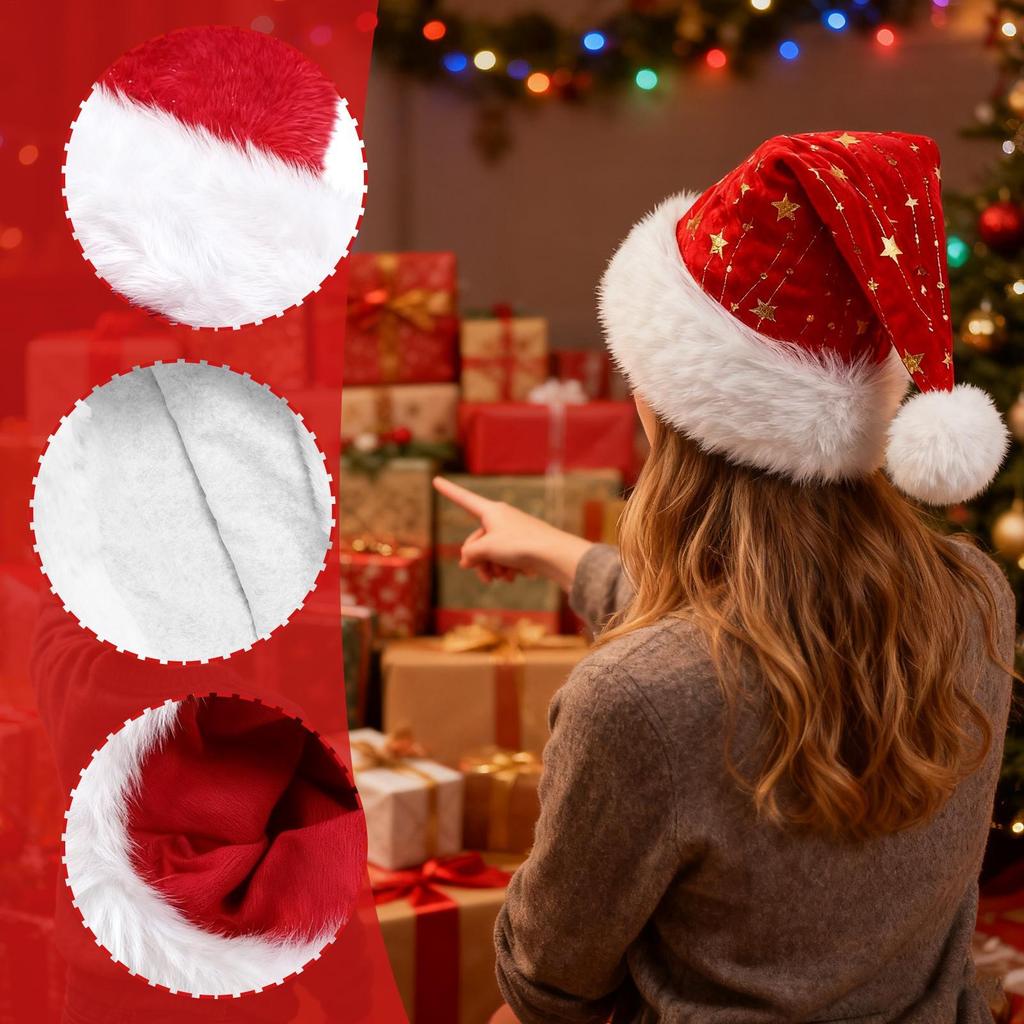 Christmas Decorative Santa Claus Hat Christmas Long Plush Thickened Red Gift Hat Adult Plush Christmas Hat Xmas Gift Decor