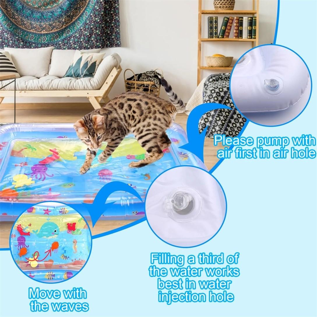 

1PC Inflatable PVC Cat Playing Water Mat Kids Early Education Activity Cushion Pad Summer Water Sensory Playmat For Cats синий