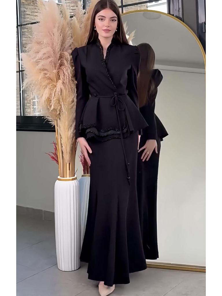 Autumn 2025 European & American Suit Jacket and High-Waist Midi Skirt Set