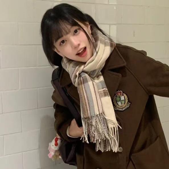 [One piece] Scarf women's new winter plaid to keep warm, advanced sense versatile and sweet student scarf