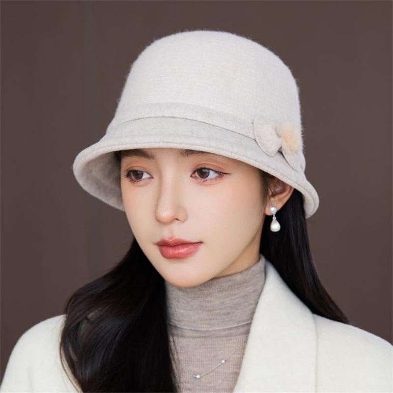 Middle-aged women's hat autumn and winter new fashion foreign style woolen bucket hat thickened warm mother grandma small basin hat
